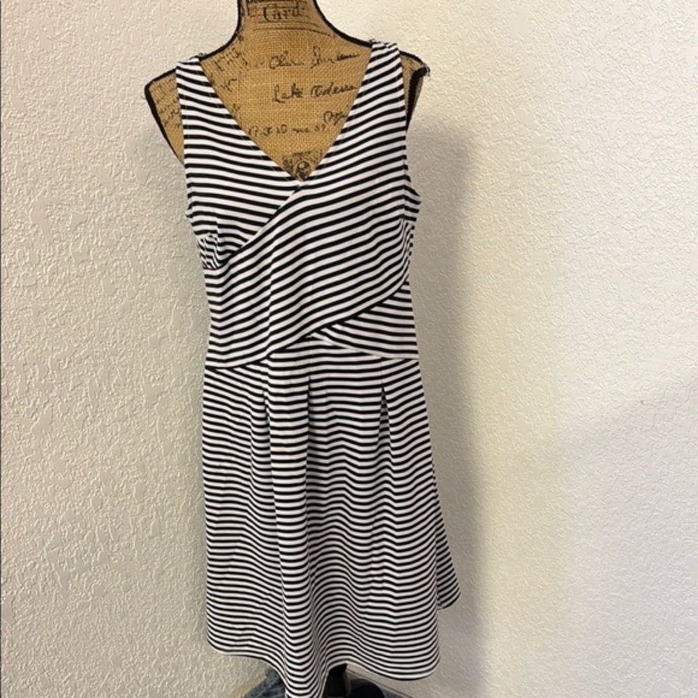 Lane Bryant Black and White Striped V-Neck Mini Dress